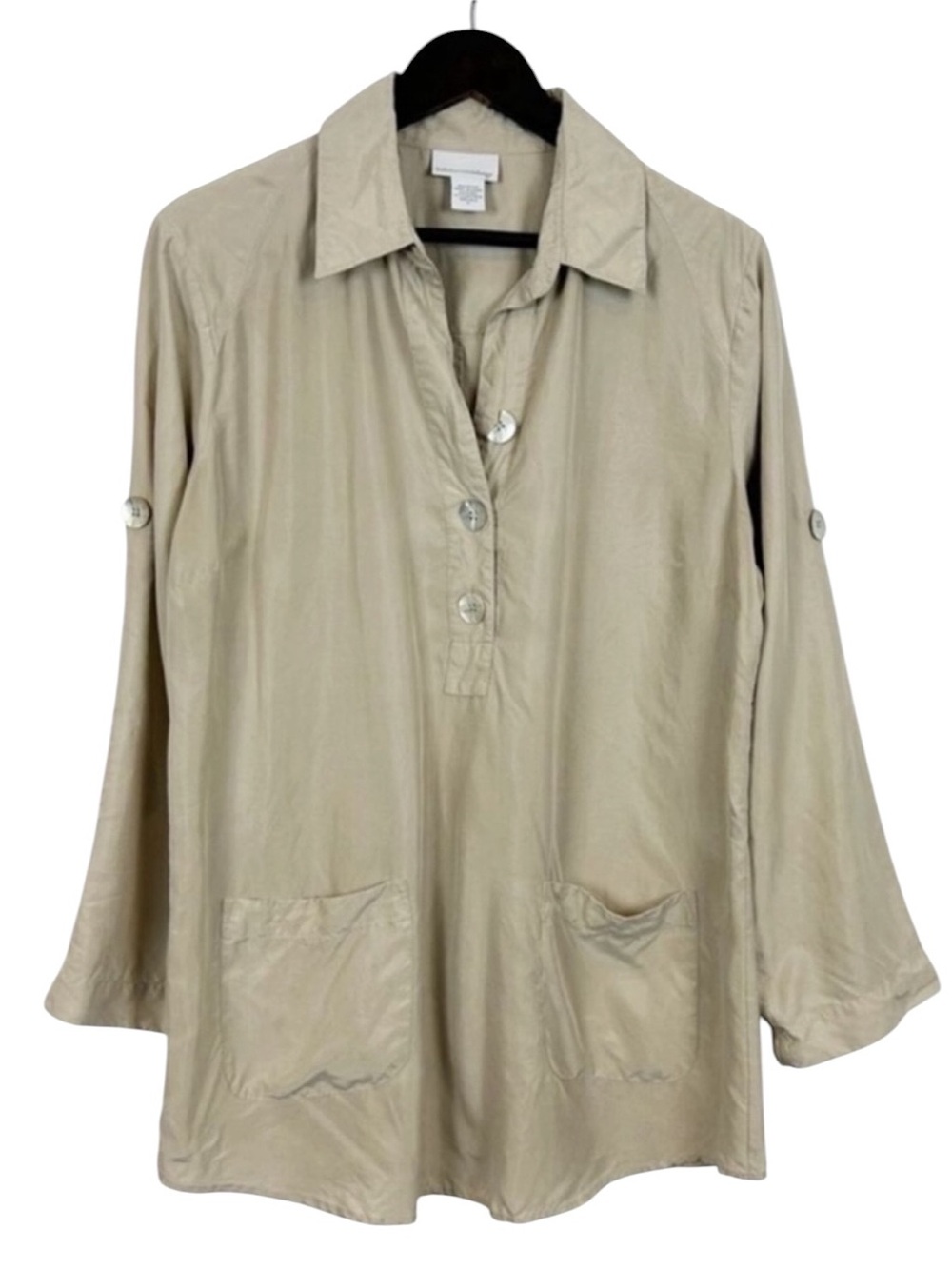 Soft Surroundings Silk Tunic Top Size Medium Light Beige